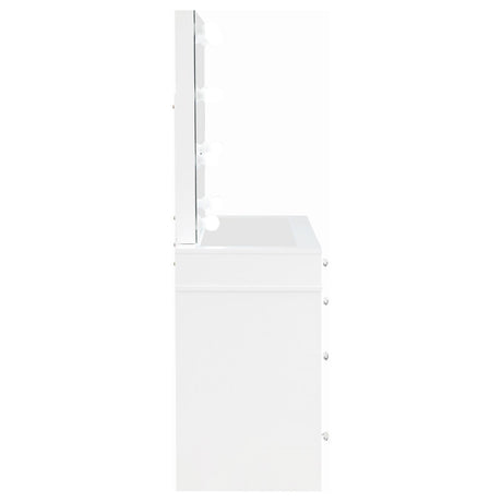 Front angle of Regina makeup vanity with stool