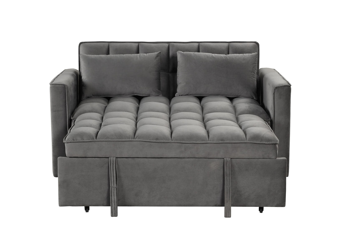 Relax gray sleeper sofa fully opened as bed