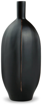 Close-up of black polyresin Rhaveney Vases with geometric patterns