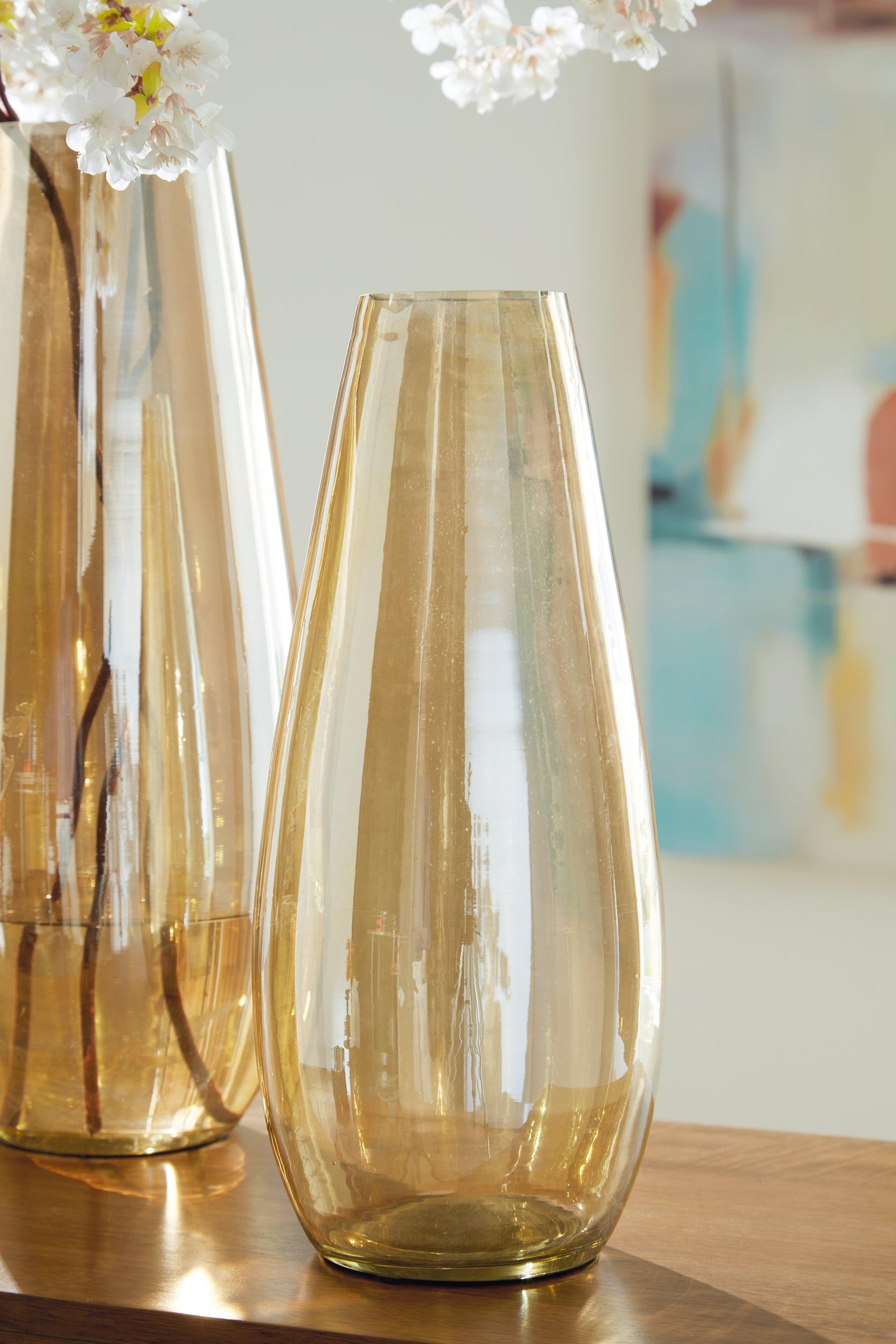 Close-up of Rhettman Amber Glass Vase amber finish