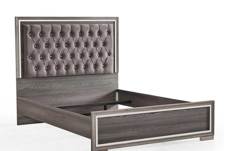 Rino Grey Upholstered Tufted King Panel Bed front view