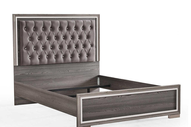 Rino Grey Upholstered Tufted King Panel Bed front view