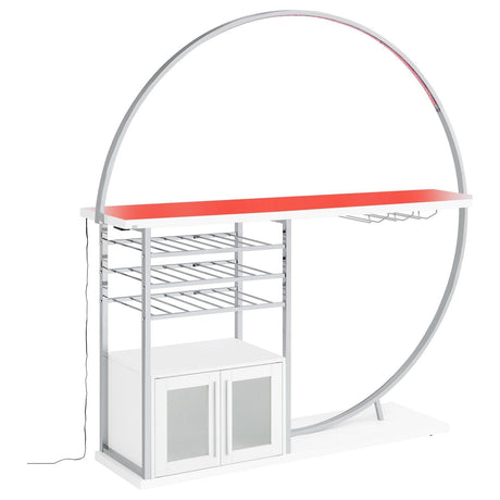 Risley bar with wine bottles on metal racks