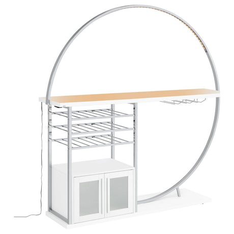 Risley bar with stemware hanging from built-in rack