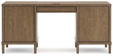 Roanhowe 68 inch brown oak home office desk wood and metal drawer pulls