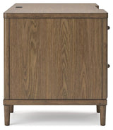 Roanhowe 68 inch brown oak home office desk file drawer close-up