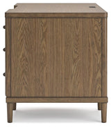 Roanhowe 68 inch brown oak home office desk side profile