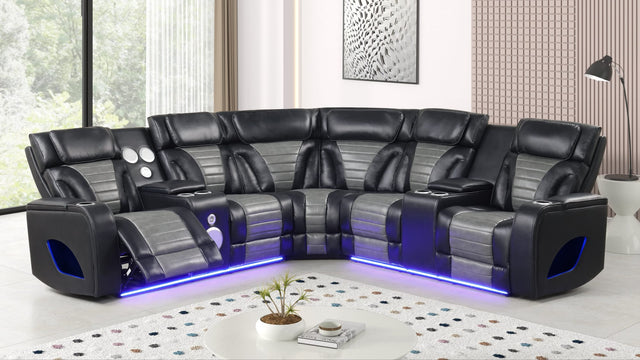 Robin Black Air Leather Power Reclining Sectional with Bluetooth and USB from Decor Furniture