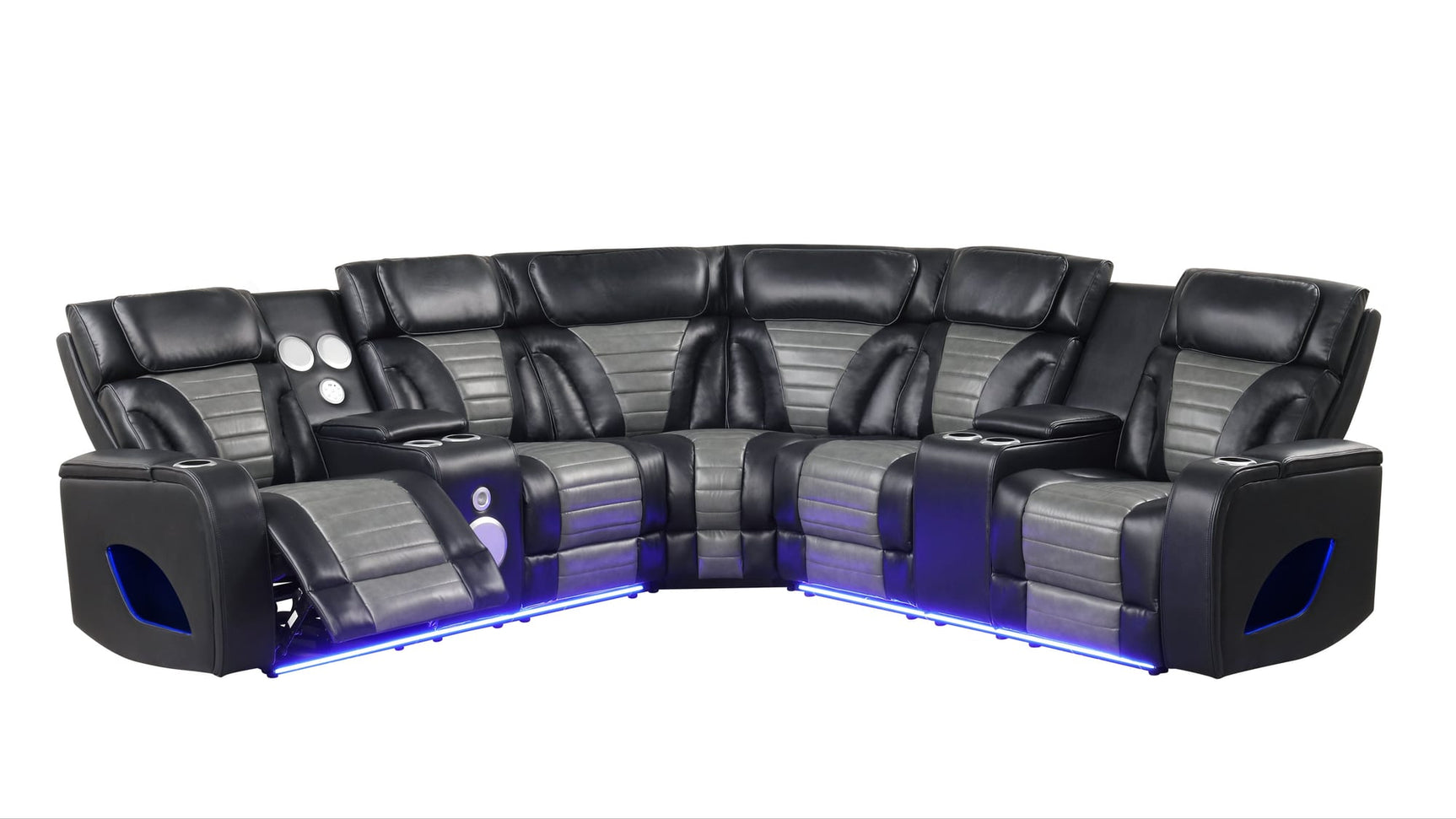 Robin Black Air Leather Power Reclining Sectional with Bluetooth and USB view 2