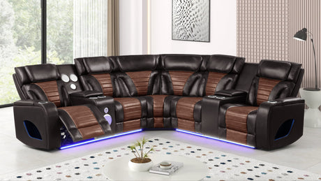 Robin Brown Air Leather Power Reclining Sectional with Bluetooth and USB from Decor Furniture