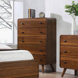 Bedroom setting with Robyn dark walnut upholstered headboard set
