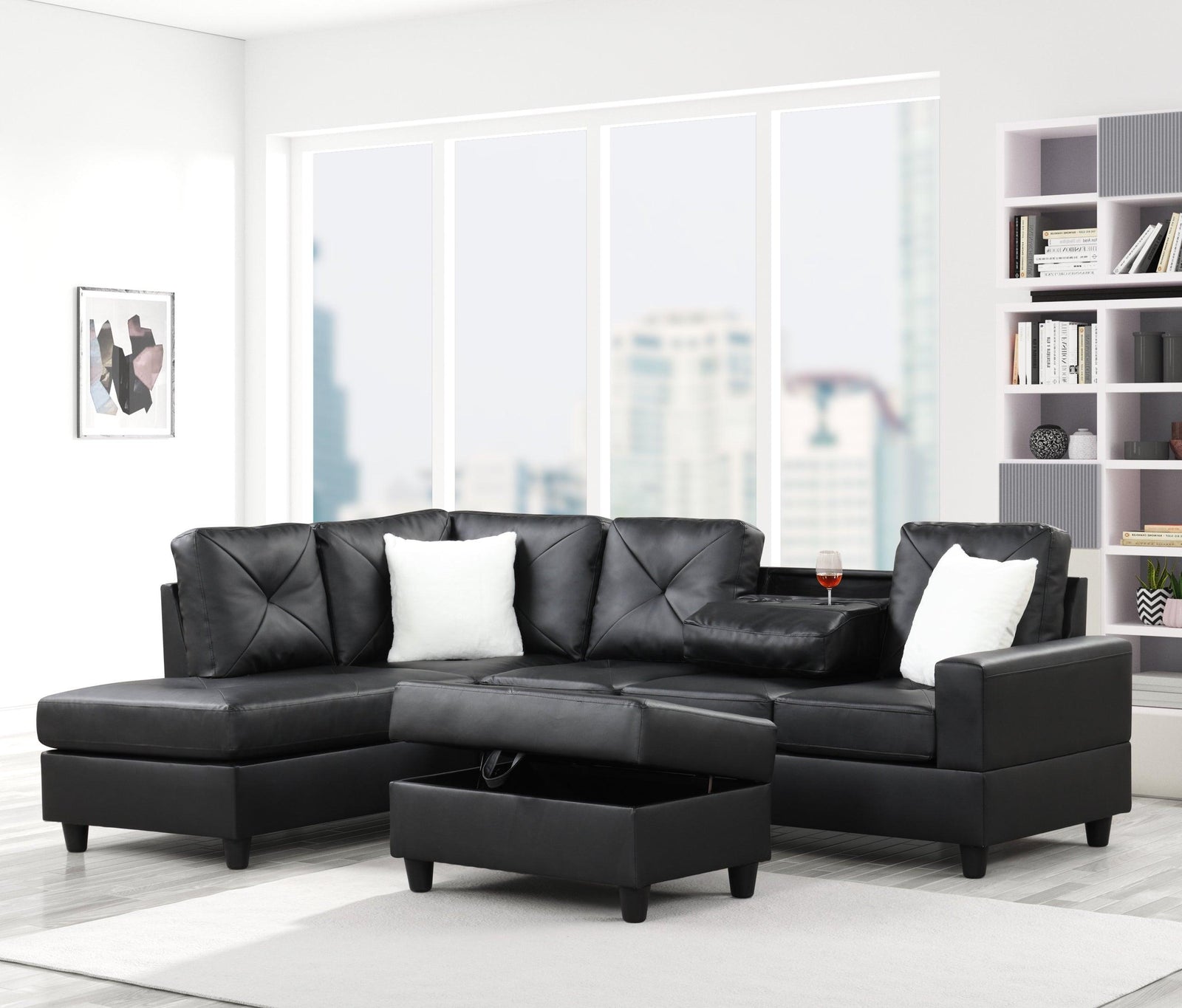 main view of Rocket Pu Reversible Sectional Black sectional sofa