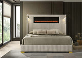 Romance Cream Upholstered LED Platform Queen Bed from Decor Furniture