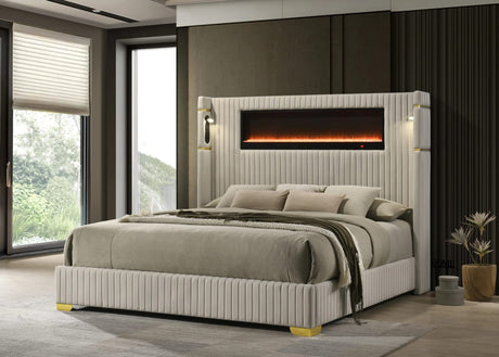 Romance Cream Upholstered LED Platform Queen Bed view 2