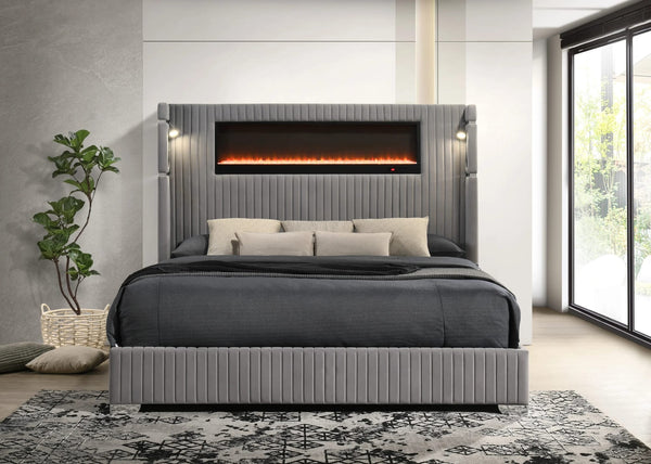 Romance Gray Upholstered LED Platform King Bed from Decor Furniture