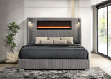 Romance Gray Upholstered LED Platform Queen Bed from Decor Furniture