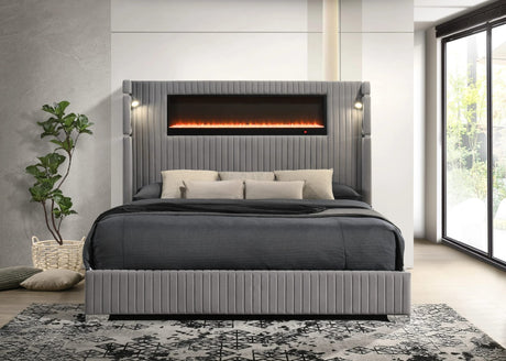 Romance Gray Upholstered LED Platform Queen Bed from Decor Furniture