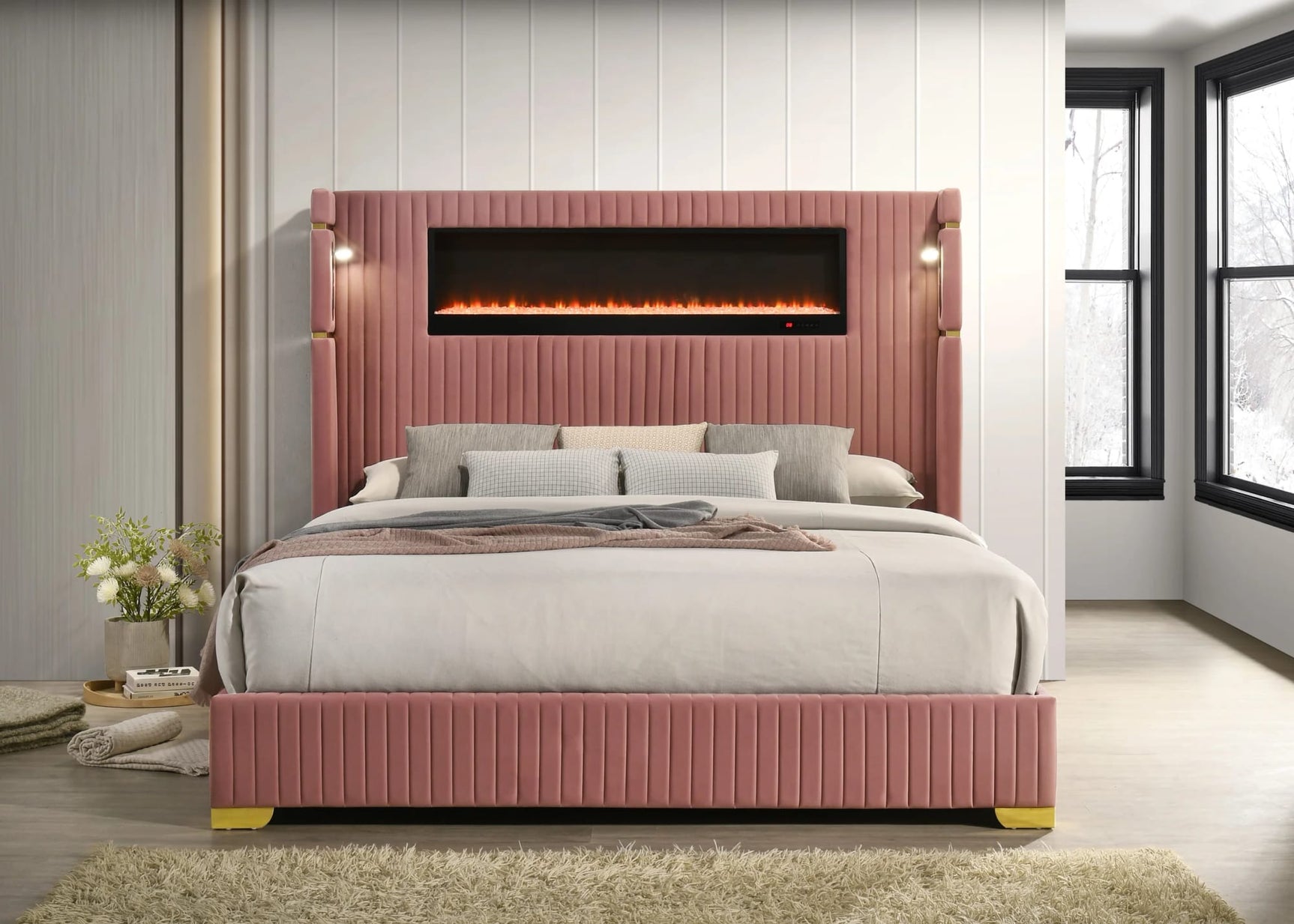 Romance Pink Upholstered LED Platform King Bed from Decor Furniture