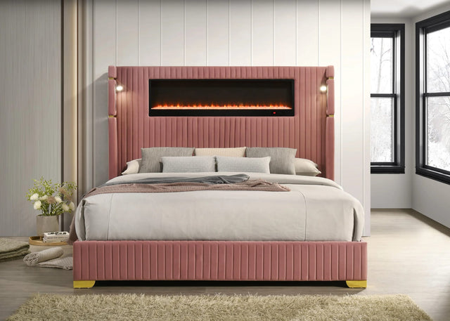 Romance Pink Upholstered LED Platform King Bed from Decor Furniture