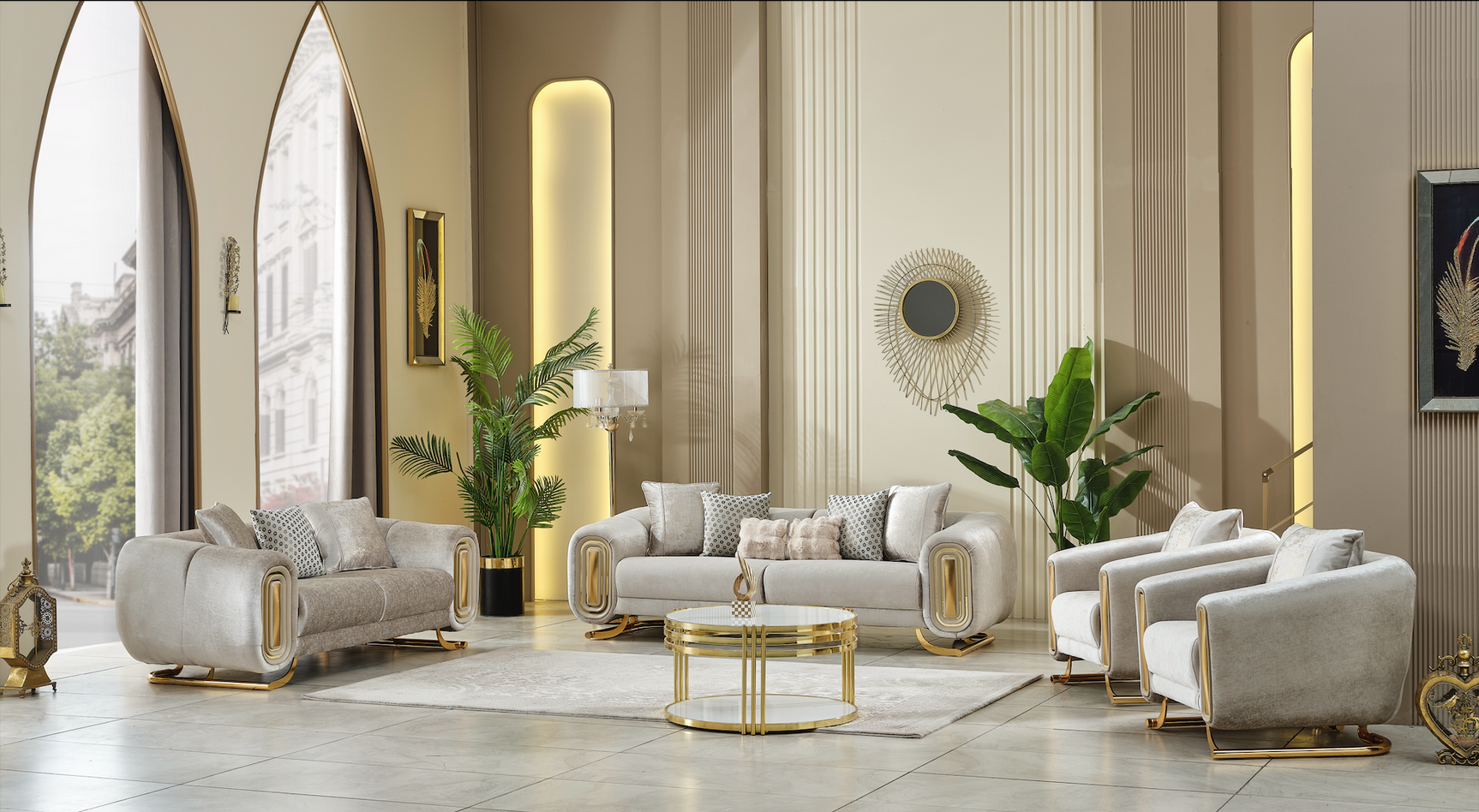 Verona Beige Velvet Living Room Set