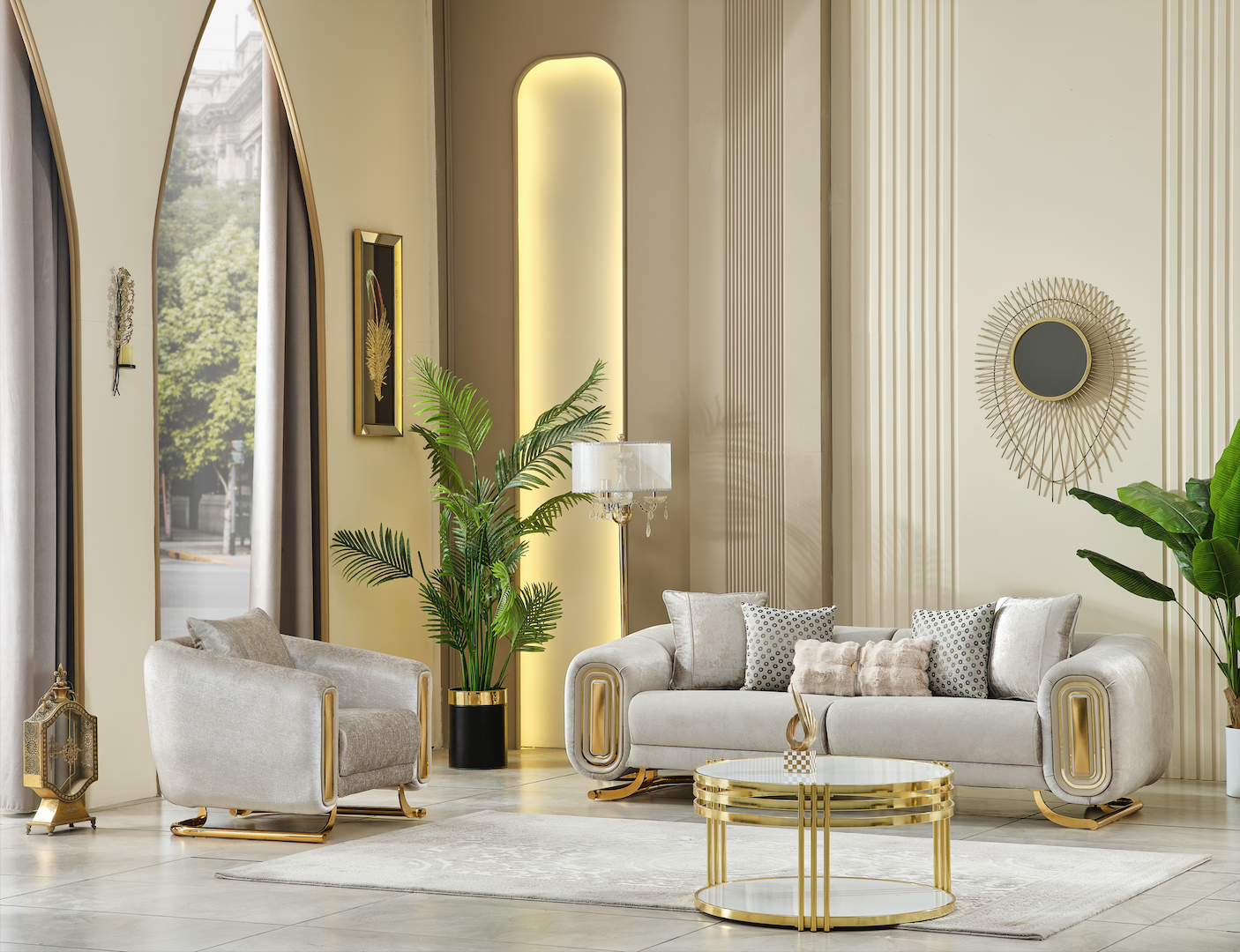 Verona Beige Velvet Living Room Set