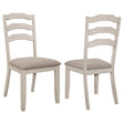 Front view of Ronnie ladder back dining chair with khaki seat and rustic cream frame
