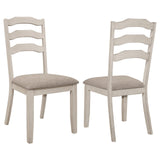 Front view of Ronnie ladder back dining chair with khaki seat and rustic cream frame