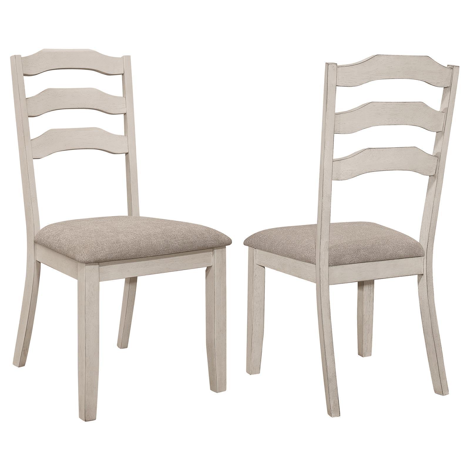 Front view of Ronnie ladder back dining chair with khaki seat and rustic cream frame