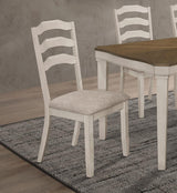 Side angle of Ronnie ladder back dining side chair showcasing padded seat