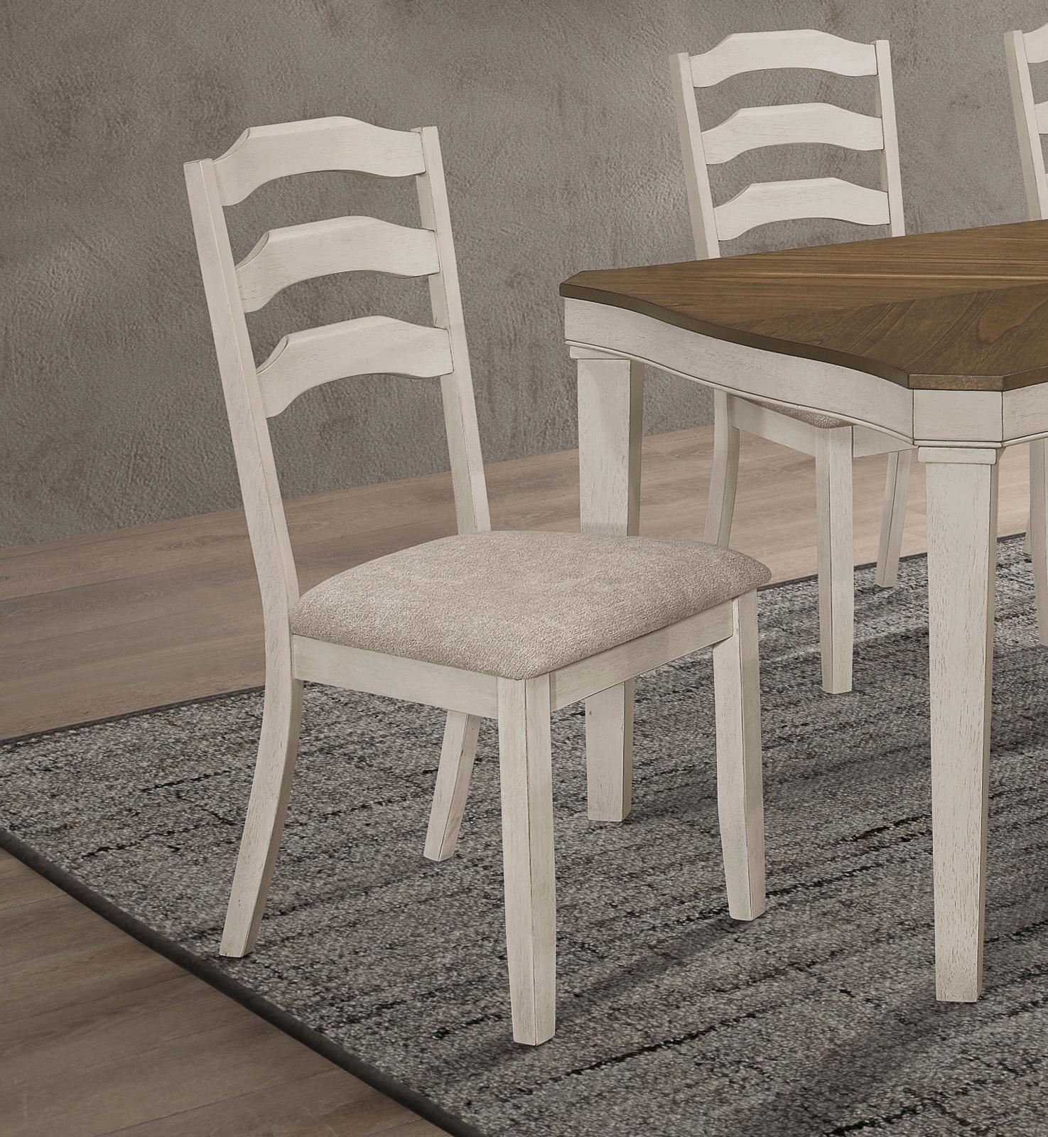 Side angle of Ronnie ladder back dining side chair showcasing padded seat