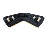Rosa Midnight Black Premium Chenille Sectional with Gold Base view 6