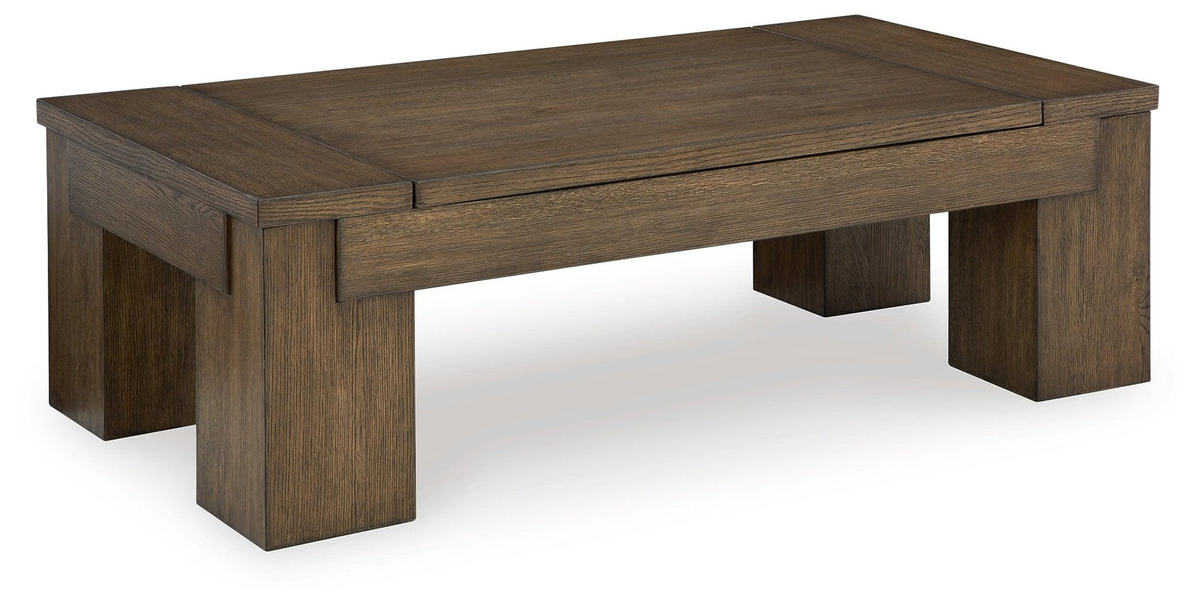 Rosswain Warm Brown Lift-top Coffee Table, angled view highlighting warm brown finish
