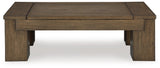 Rosswain Warm Brown Lift-top Coffee Table, front angle with lift-top raised