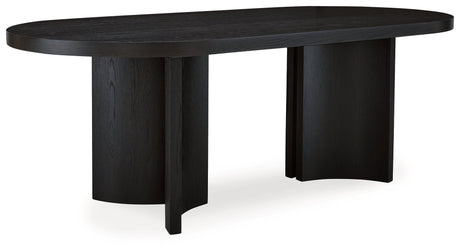 Rowanbeck Black Dining Table with architectural pedestal base