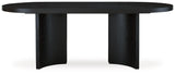 Close-up of textured black wood grain finish on Rowanbeck table
