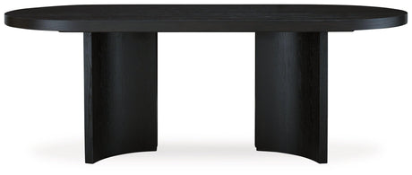 Close-up of textured black wood grain finish on Rowanbeck table