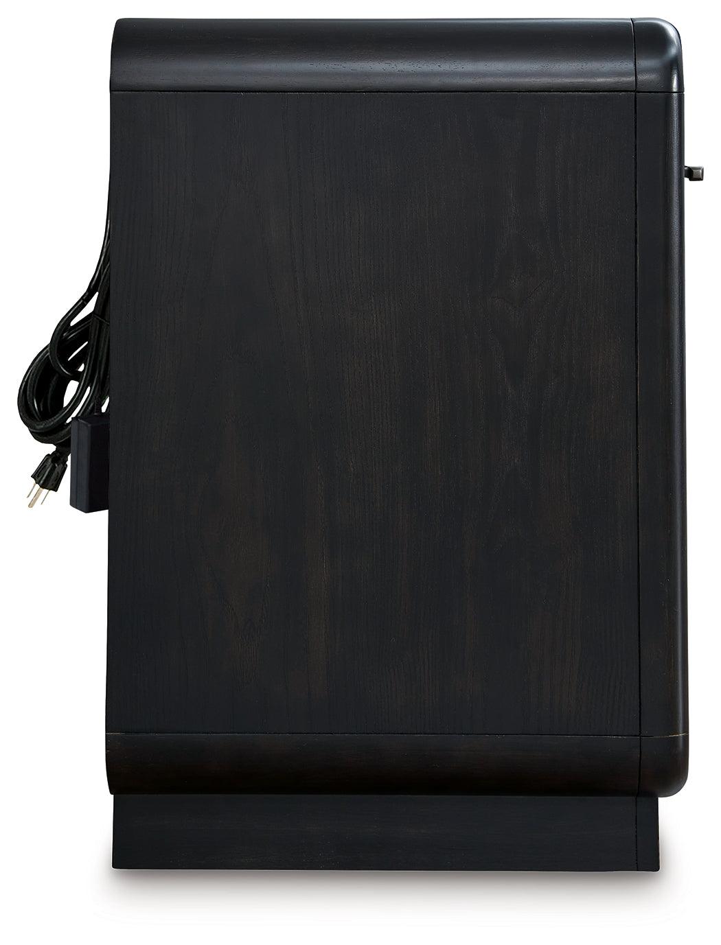 Lower cubby shelf of Rowanbeck Nightstand with built-in LED nightlight