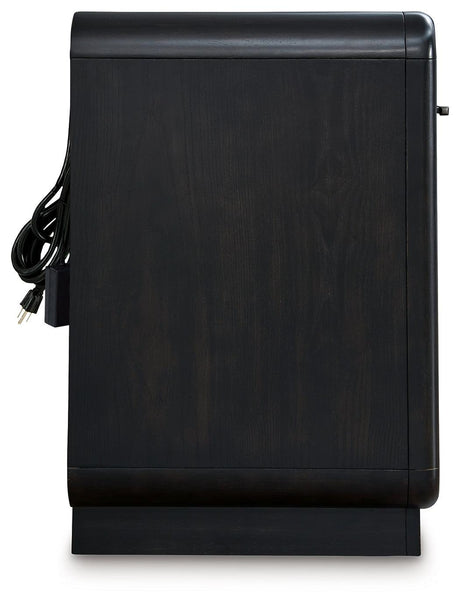 Lower cubby shelf of Rowanbeck Nightstand with built-in LED nightlight