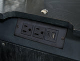 Nightstand in bedroom setting highlighting black textured wood grain finish