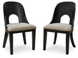 Rowanbeck dining chair front view with black textured wood grain finish