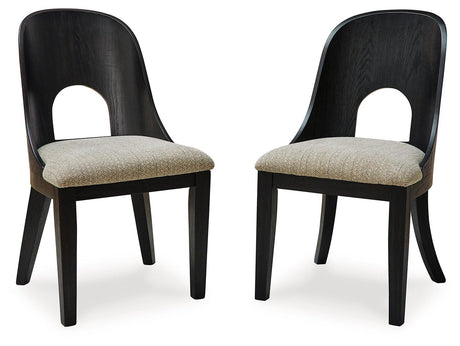 Rowanbeck dining chair front view with black textured wood grain finish