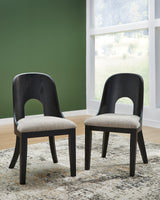 Side profile of Rowanbeck gray upholstery chair with bent plywood back