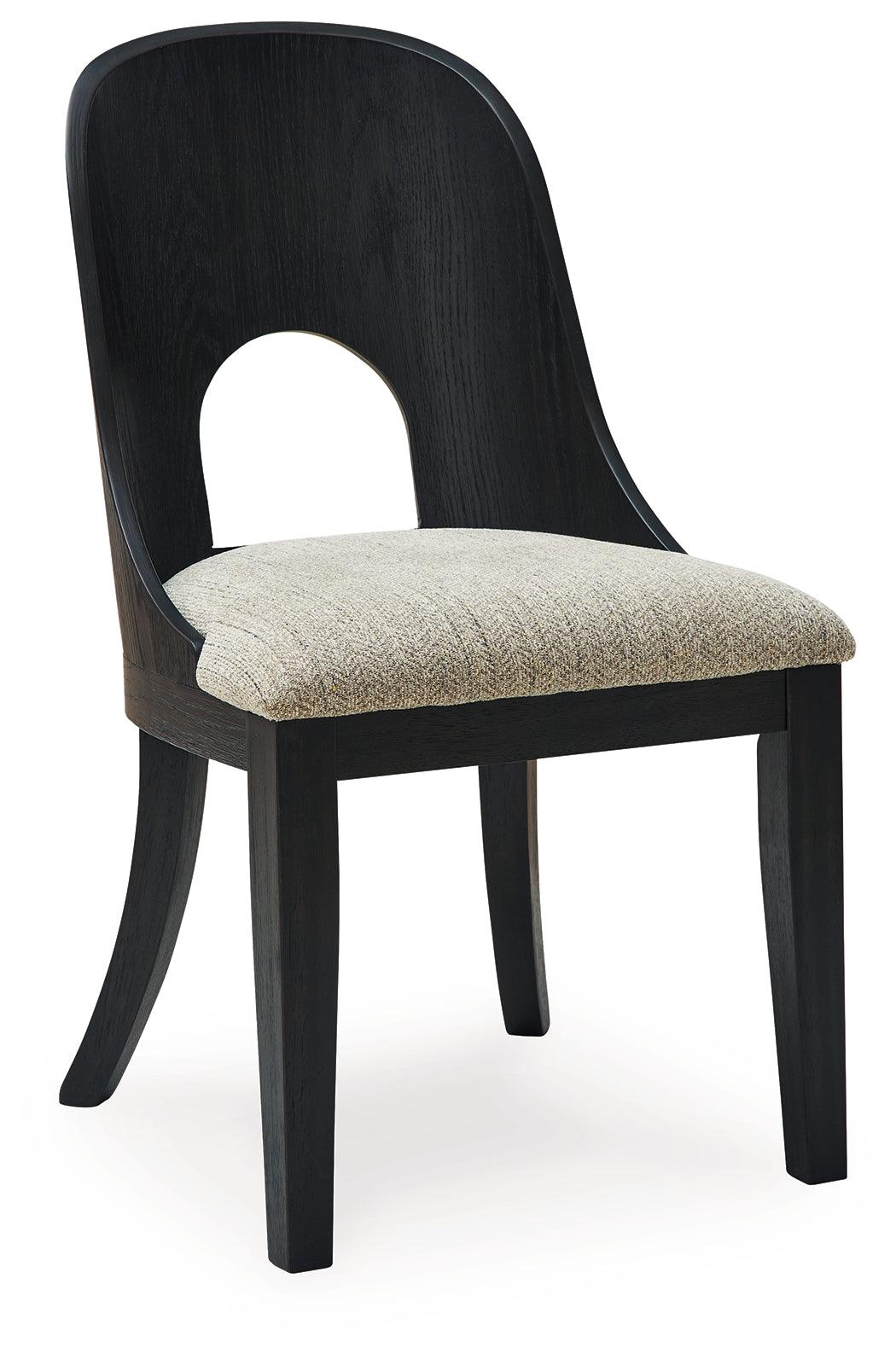 Rowanbeck chair close-up on herringbone-patterned seat fabric