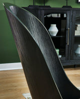 Bent plywood black finish chair back close-up