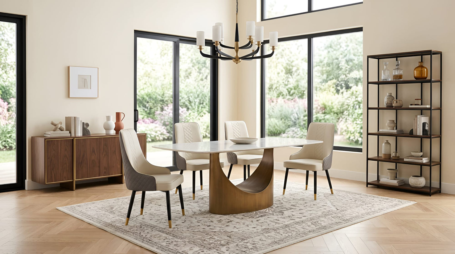 Roxy White and Bronze 5 or 7-Piece Dining Set with Sintered Stone Table and Toni Chairs from Decor Furniture