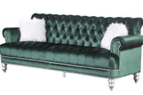 Side angle showing tufted details on Royal Green Living Room Set