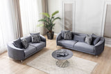 Side view of Linda Gray Velvet Sofa and Loveseat set