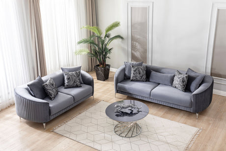 Side view of Linda Gray Velvet Sofa and Loveseat set