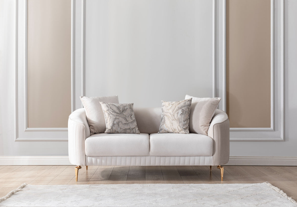 Front view of Linda Ivory Velvet Loveseat 71"