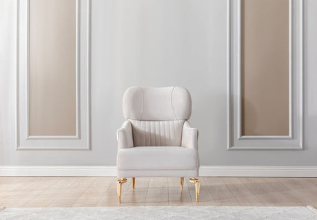 Linda Ivory Velvet Accent Chair front view